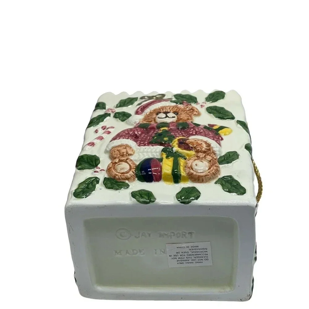 Teddy Bear Dressed As Santa Porcelain Bag Figurine With Box